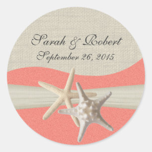 Sticker Rond Starfish & Burlap Shell Coral