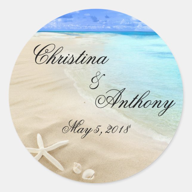 Sticker Rond Starfish Destination Plage Mariage Faveurs Étiquet (Devant)