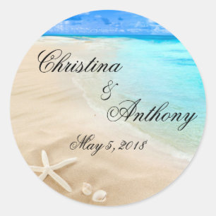 Sticker Rond Starfish Destination Plage Mariage Faveurs Étiquet