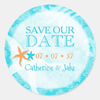 Sticker Rond Starfish Dream Beach Wedding Sauvez la date