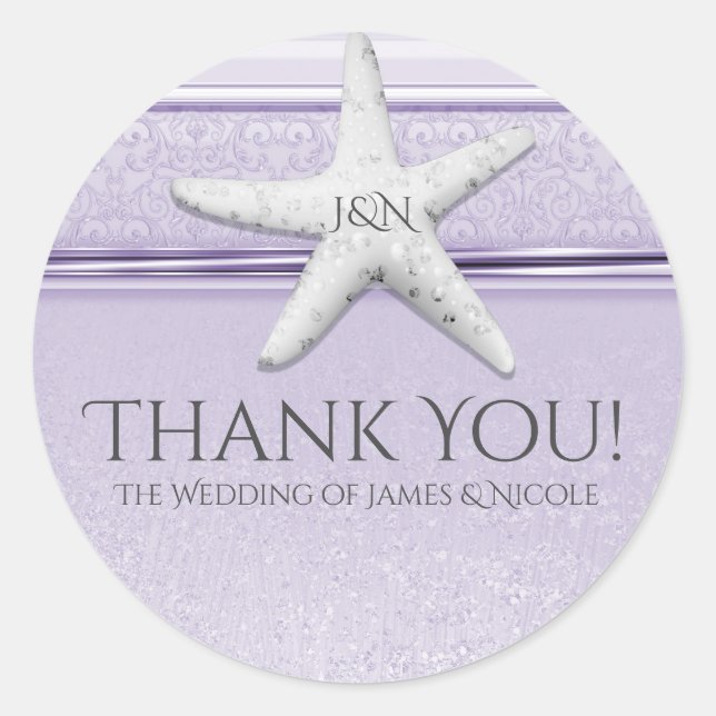 Sticker Rond Starfish Lavender Purple Elegant Beach Favoriser (Devant)