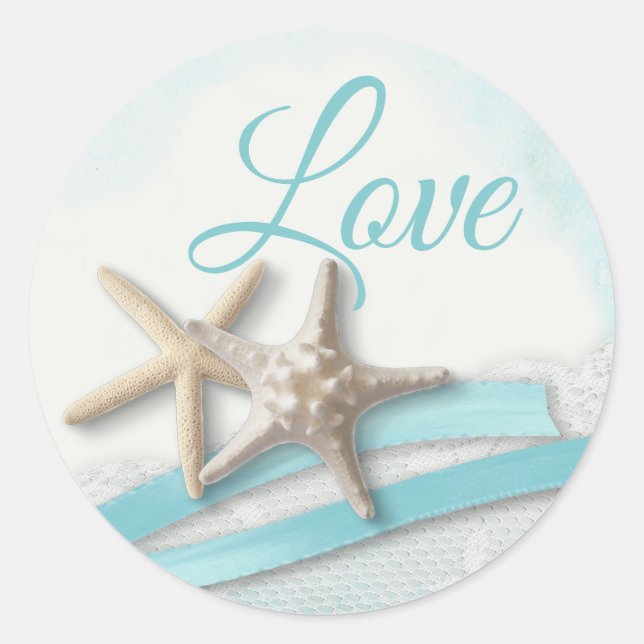 Sticker Rond Starfish Love Ocean Blue Ribbon et dentelle (Devant)