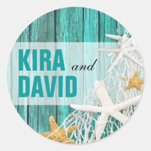 Sticker Rond Starfish Netting Beach Wood Favoriser   aqua