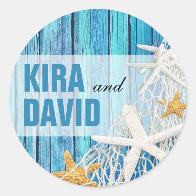 Sticker Rond Starfish Netting Beach Wood Favoriser | bleu (Devant)