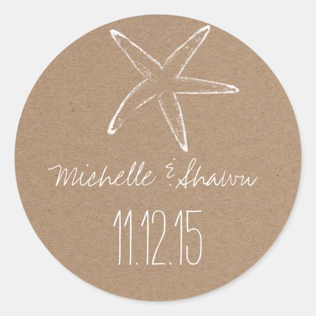 Sticker Rond Starfish Rustic Kraft Papier Mariage Faveur (Devant)