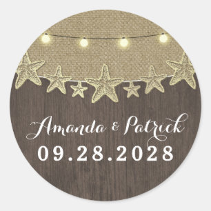 Sticker Rond Starfish Rustic Lights Plage Mariage Faveur