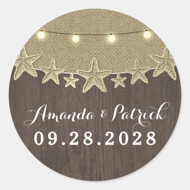 Sticker Rond Starfish Rustic Lights Plage Mariage Faveur (Devant)