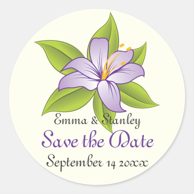 Sticker Rond Stargazer lilac violet mariage Enregistrer la date (Devant)