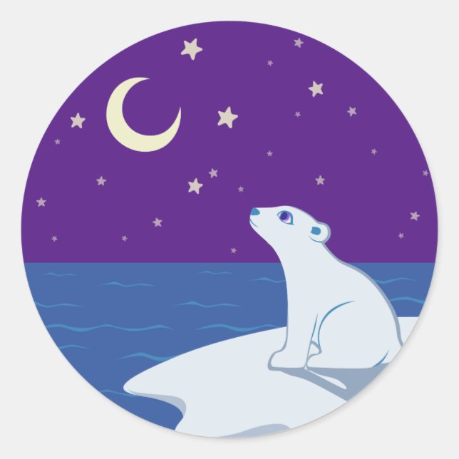 Sticker Rond Stargazing Polar Bear Cub Art (Devant)