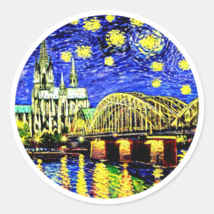 Sticker Rond Starry Night Cologne Allemagne Cathédrale