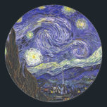 Sticker Rond Starry Night, Vincent Van Gogh.<br><div class="desc">Starry Night,  Vincent Van Gogh. Famous impressionism fine art. Landscape oil painting.</div>