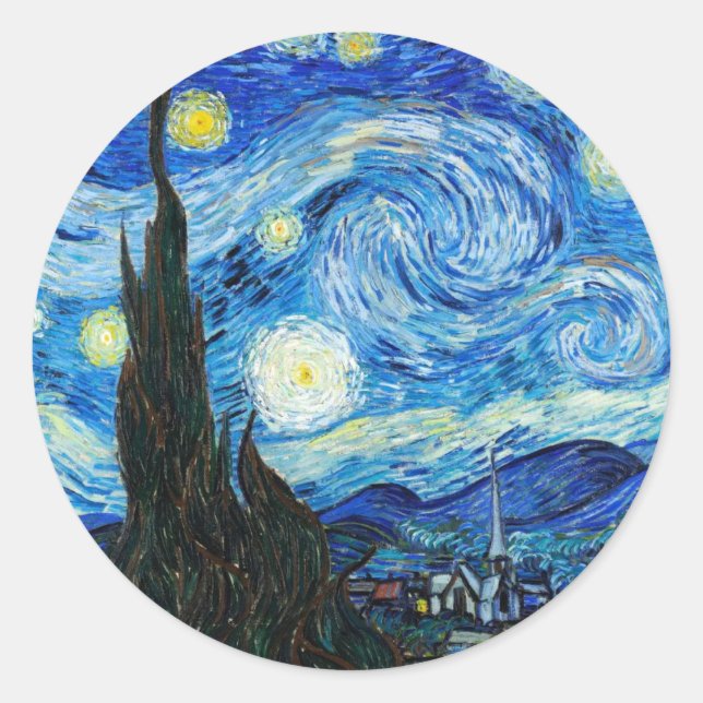 Sticker Rond Starry Night Vincent Van Gogh paysage bleu (Devant)