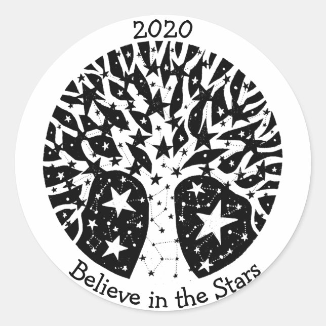 Sticker Rond Stars & Constellations Arbre de Vie B/W (Devant)