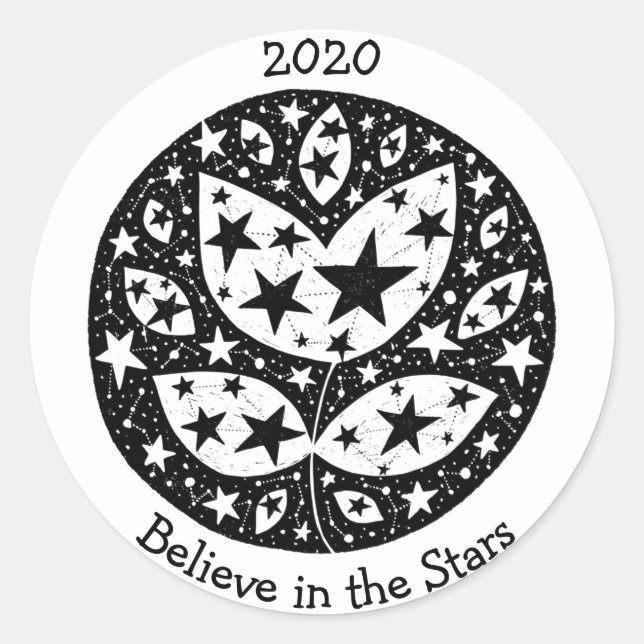 Sticker Rond Stars & Constellations Fleur en Cosmos B/W (Devant)