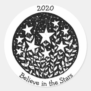 Sticker Rond Stars & Constellations Flower Garden in Sky B/W