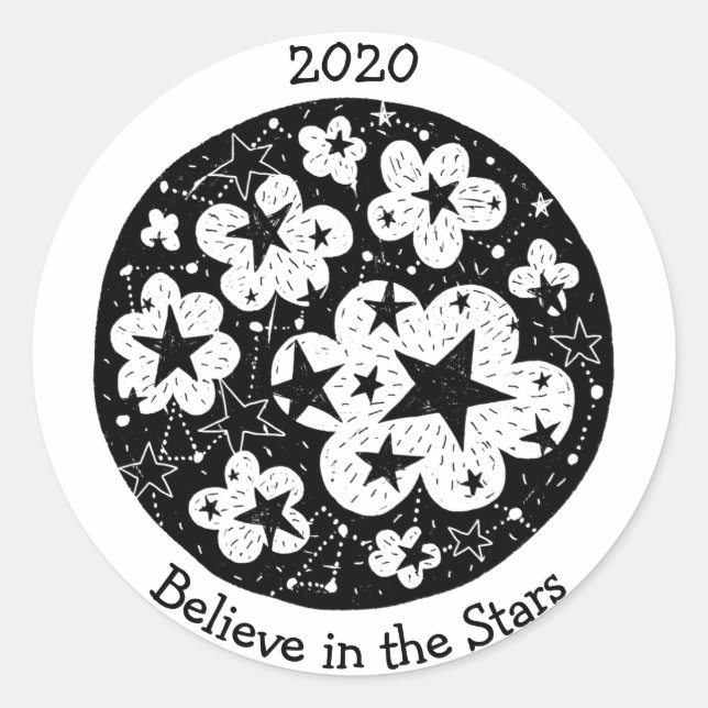 Sticker Rond Stars & Constellations Popcorn Blossoms Nuages B/W (Devant)