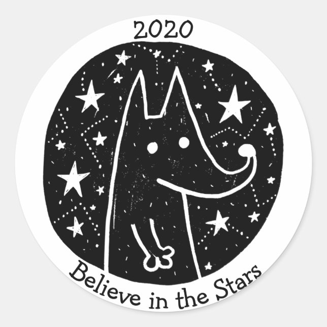 Sticker Rond Stars & Constellations Starry Wolf Dreams B/W (Devant)