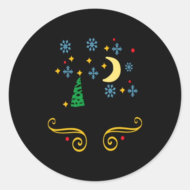 Sticker Rond Stars Moon Snowflakes And Merry Christmas Kids  (Devant)