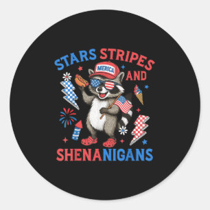 Sticker Rond Stars Stripes Et Shenanigans Usa Funny Raccoon 4t