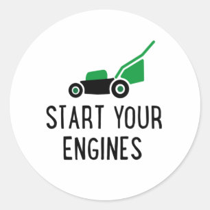 Sticker Rond Start your Engines Lawn Mower