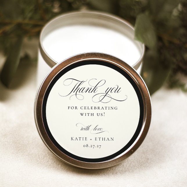 Sticker Rond STATELY CALLIGRAPHY Wedding Thank You (Créateur téléchargé)