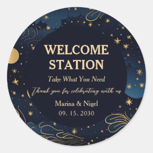Sticker Rond Station de bienvenue du mariage doré de la marine