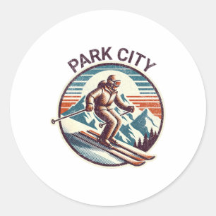 Sticker Rond Station de ski d'hiver Retro Vintage Park City Uta