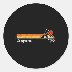Sticker Rond Station de ski Retro Aspen Colorado Mountains Snow