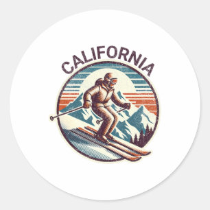 Sticker Rond Station de ski Retro Californie Vintage Ski d'hive