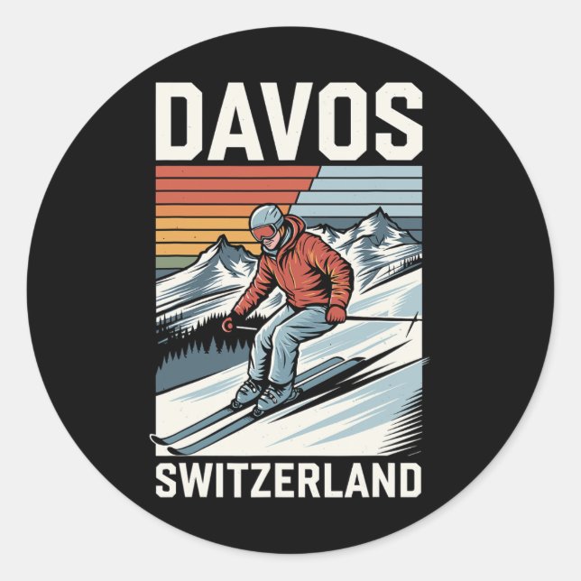 Sticker Rond Station de ski Retro Davos Suisse (Devant)
