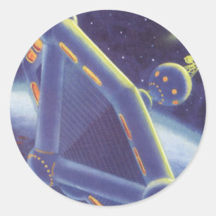 Sticker Rond Station spatiale orbitale de science-fiction vinta