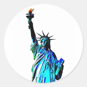Sticker Rond Statue bleue de Lady Liberty