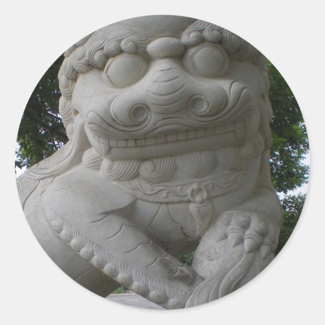 Sticker Rond Statue chinoise de Foo Dog (Devant)