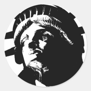 Sticker Rond Statue d'Art Pop Noir & Blanc de la Liberté