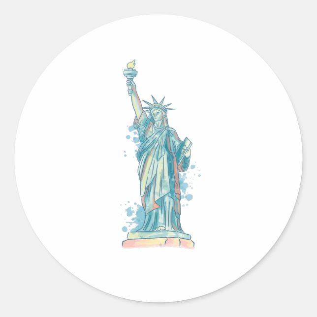 STICKER ROND STATUE DE COULEUR D'EAU DE LIBERTÉ (Devant)