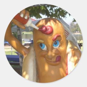 Sticker Rond Statue de Hot Dog Man