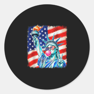 Sticker Rond Statue de la liberté femmes patriotiques soufflant