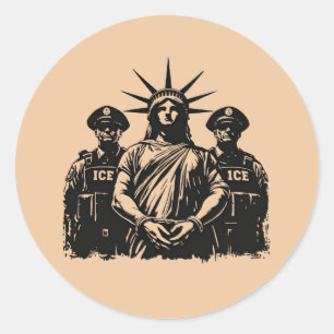 Sticker Rond Statue de la Liberté menottée - Abolir ICE