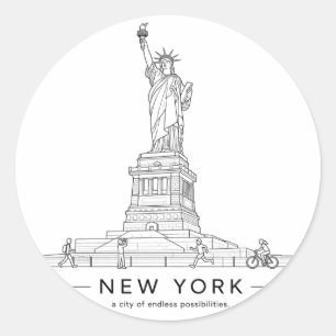 Sticker Rond Statue de la Liberté New York Line Art