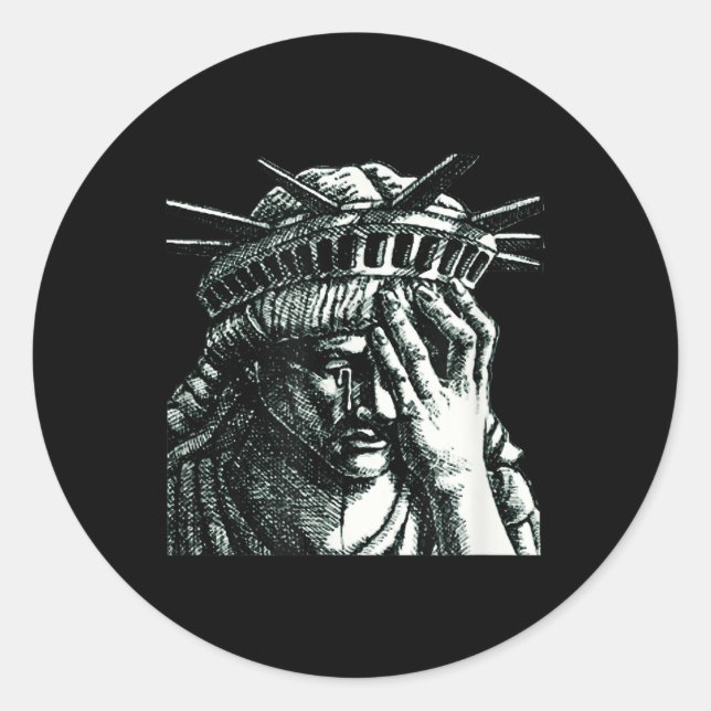 Sticker Rond Statue De La Liberté Pleurant Anti Trump Résistez  (Devant)