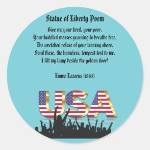 Sticker Rond Statue de la Liberté Poème, une nation d'immigr