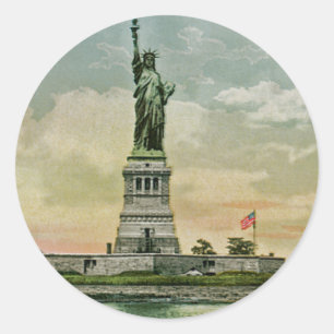 Sticker Rond Statue de la liberté vintage, port de New York