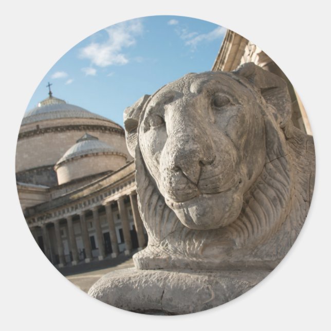 Sticker Rond Statue de lion devant San Francesco di Paola (Devant)