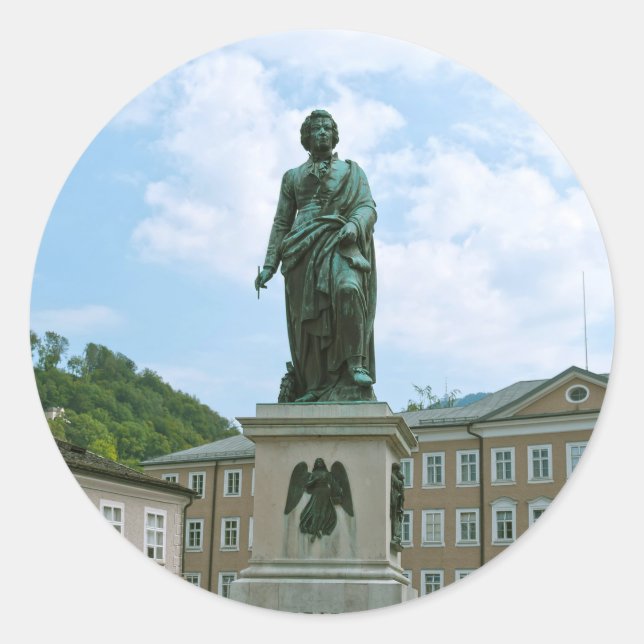Sticker Rond Statue de Mozart à Salzbourg (Devant)