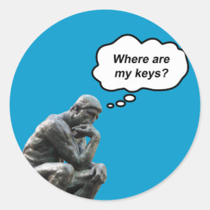 Sticker Rond Statue de penseur drôle de Rodin - Où sont mes clé