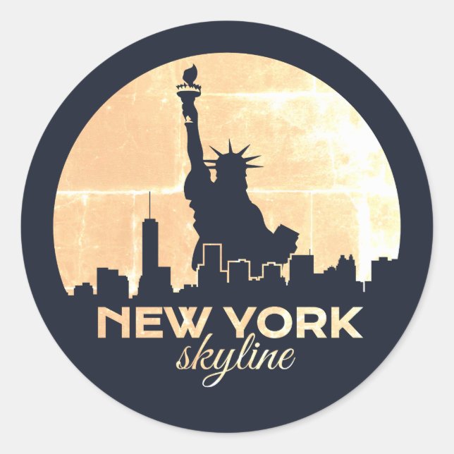 Sticker Rond Statue de Silhouette de Liberty Skyline de New Yor (Devant)