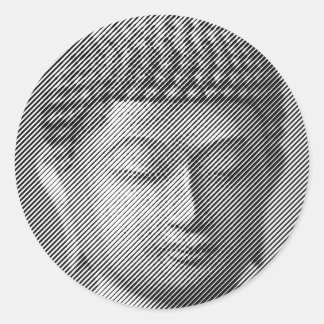 Sticker Rond Statue Face Bouddha Noir Et Blanc Formée Par Ligne