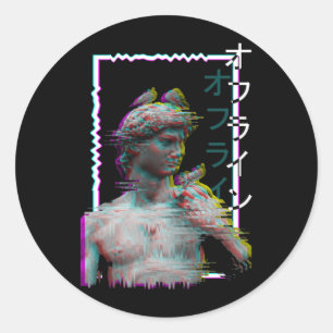 Sticker Rond Statue grecque Ancien Vaporwave Synthwave Glitch