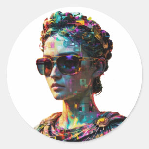 Sticker Rond Statue grecque Cyberpunk - Bâton esthétique Vaporw