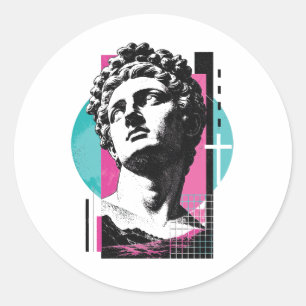 Sticker Rond Statue grecque rétro Jésus brutaliste Colossiens 2